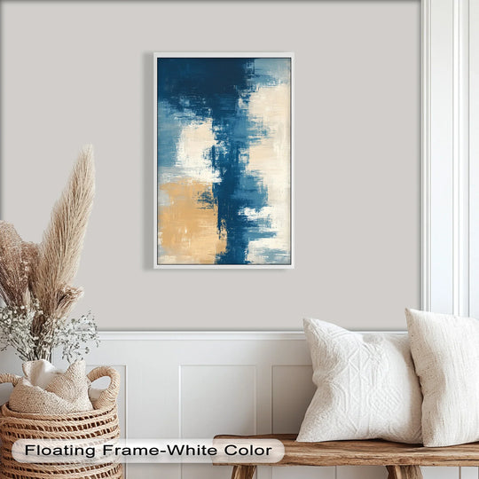 Highlighting the abstract quality, golden shoreline presents an ethereal blend of blue and gold hues, showcasing oil painting decoration with a modern touch.