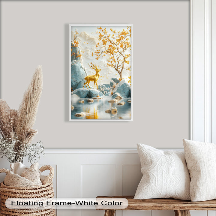Golden Deer in Snowy Mountain - Animal Oil Painting