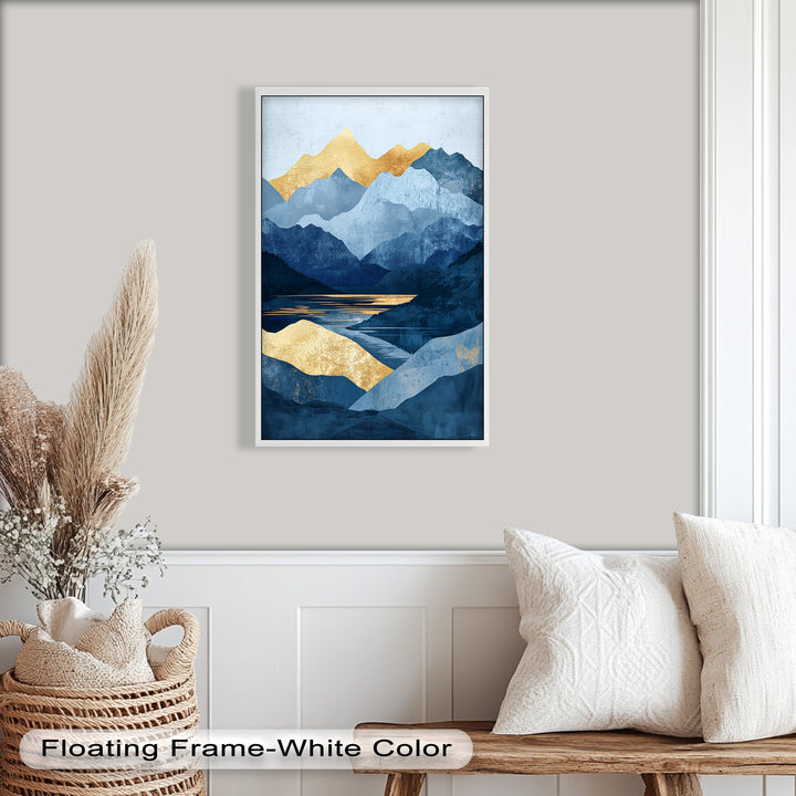Golden Horizon – Abstract Blue Mountain Landscape Oil Painting