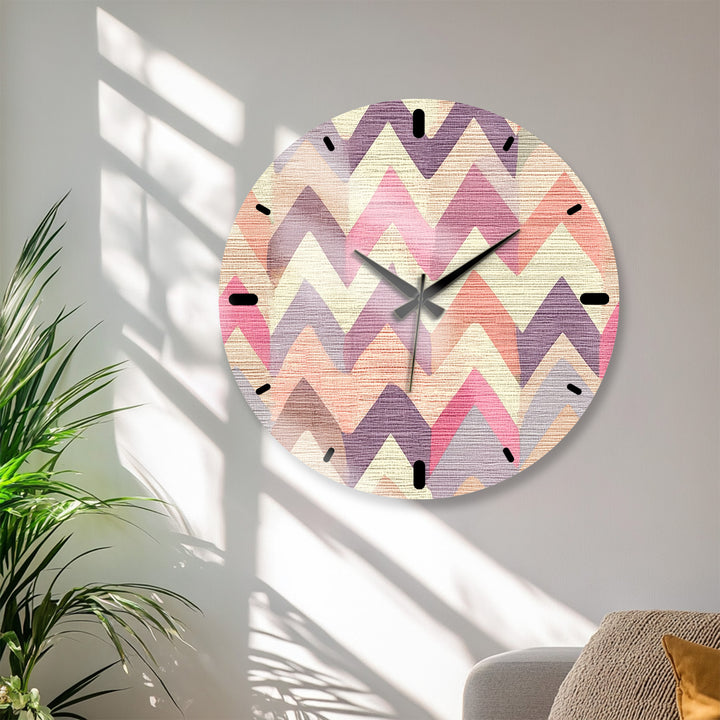 Pastel Chevron Glass Wall Clock – Pink Geometric Decor