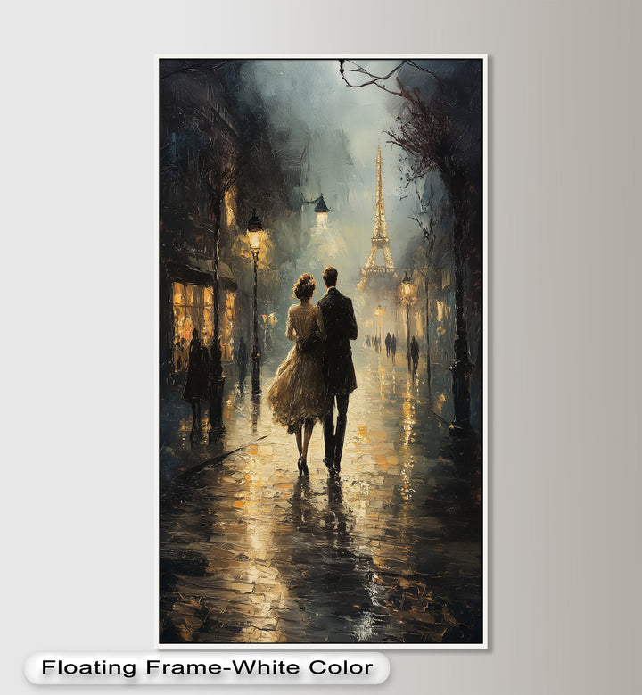 Paris Promenade – Lovers Strolling Toward the Eiffel Tower Love Oil Painting