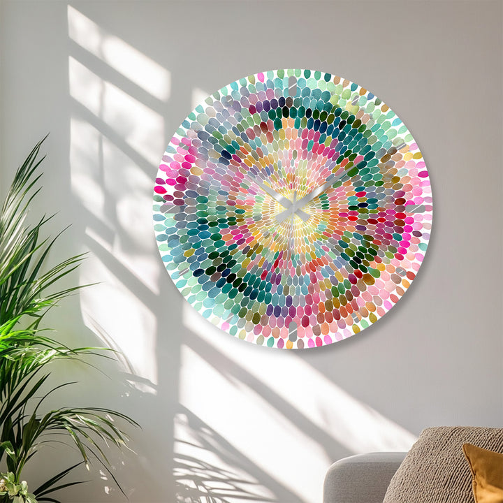 Colorful Mandala Glass Wall Clock – Rainbow Mosaic Decor