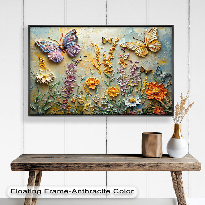 Abstract Floral Butterflies – Modern Oil Painting
