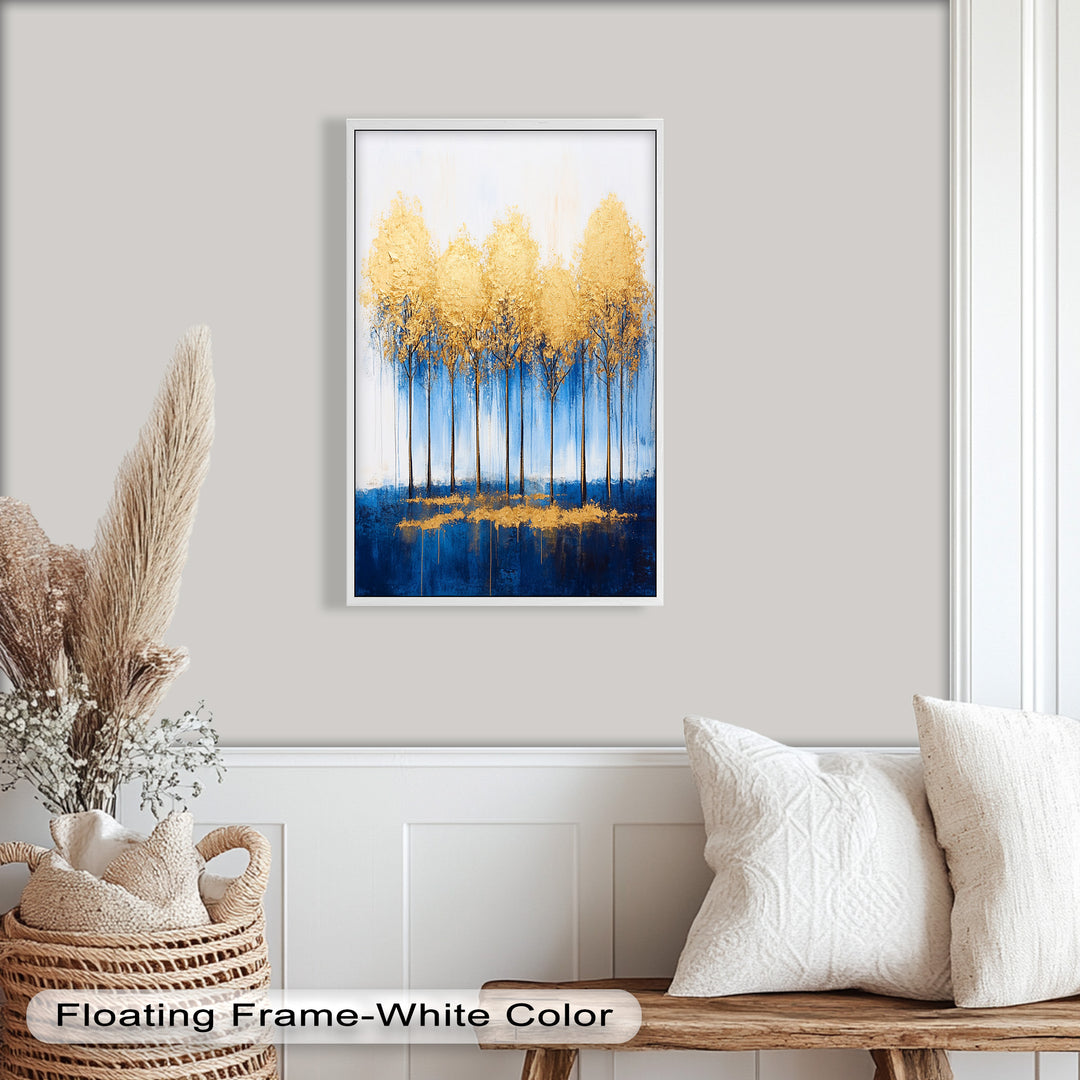 Goldene Bäume am blauen Horizont - Abstraktes Ölgemälde