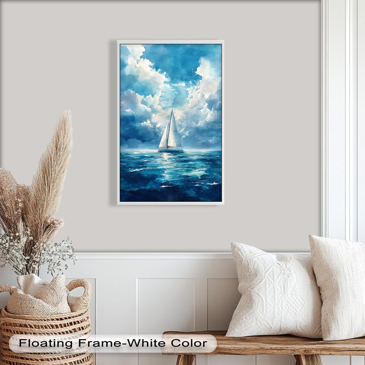 Blue Sky – White Sailboat Oil Painting