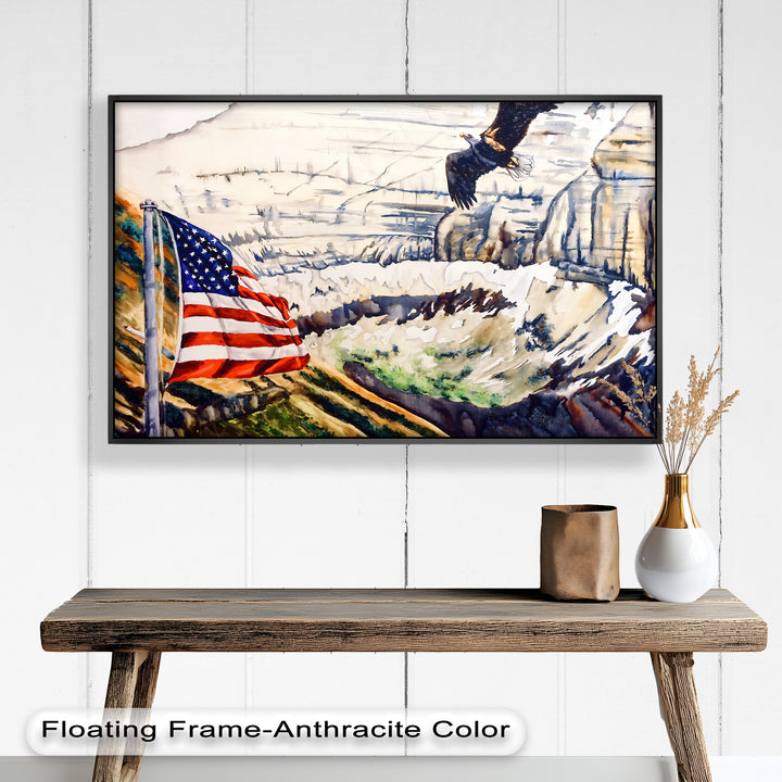 Amerikanische Flagge und Weißkopfseeadler - Patriotisches Ölgemälde