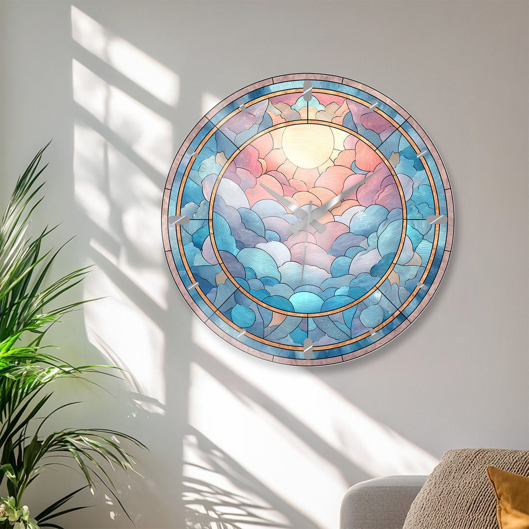 Pastel Cloud Glass Wall Clock – Stained Glass Style Decor
