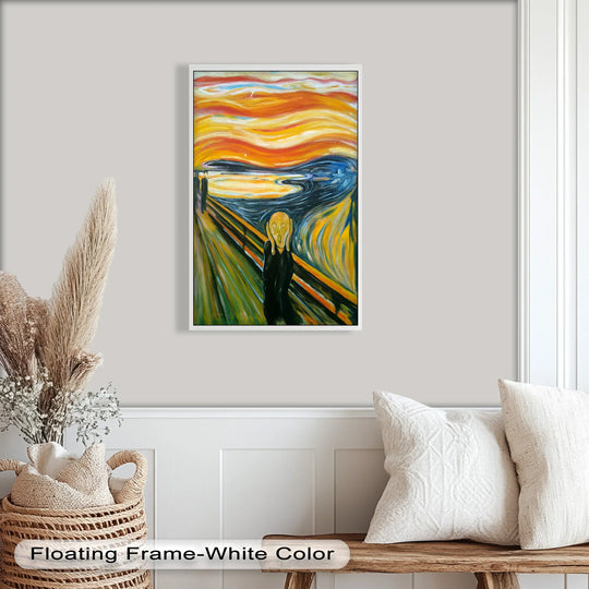 Featuring an expressionist Picasso-style oil painting, the background showcases a turbulent orange and yellow sky, contributing to the angst and emotion in the oil painting art prints.