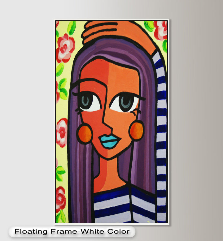 Striped Muse – Vibrant Woman with Flowers Picasso Oil Painting