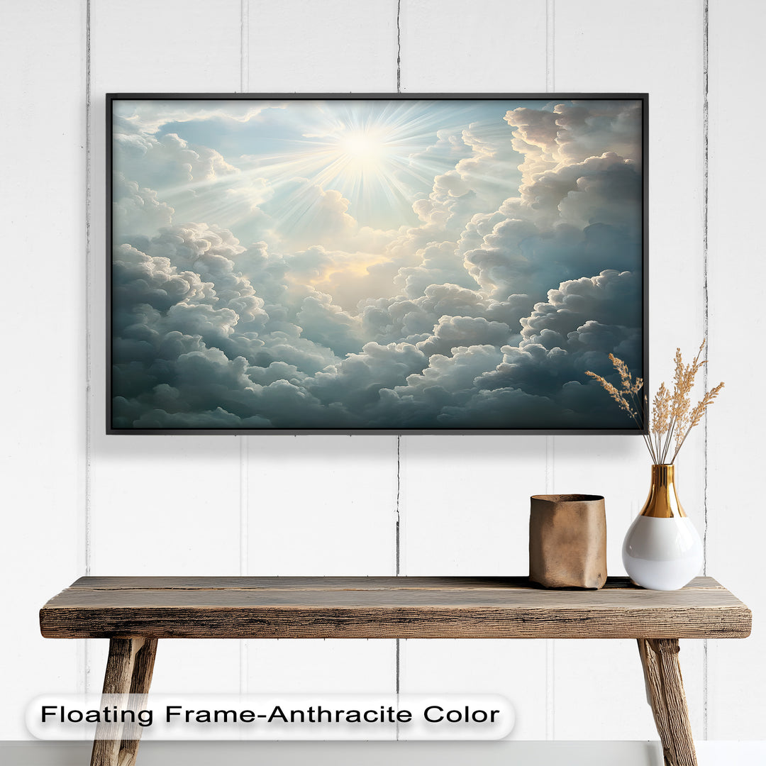 Sonne scheint durch Wolken – Ölgemälde „Strahlender Himmel“