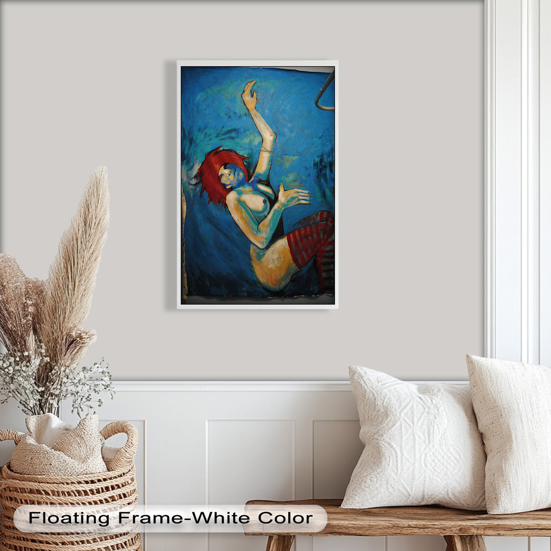 Descent in Blue – Expressionist Female Nude Picasso Oil Painting
