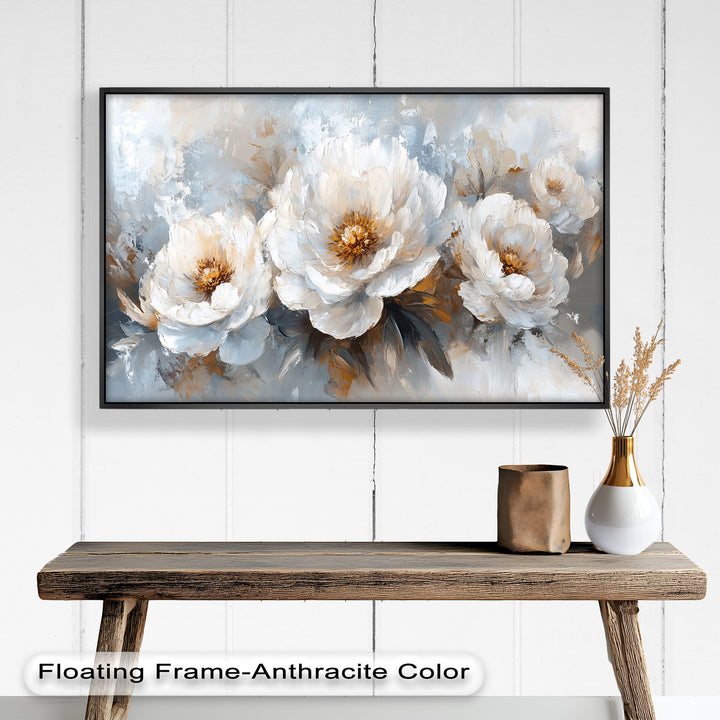 Ivory Garden Symphony – White Peony Bouquet Flower Oil Painting