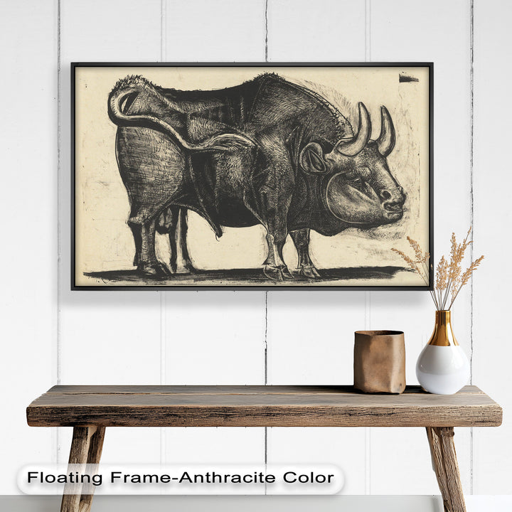 Expressive Bull Figure with Bold Linework – Figurative Oil Painting