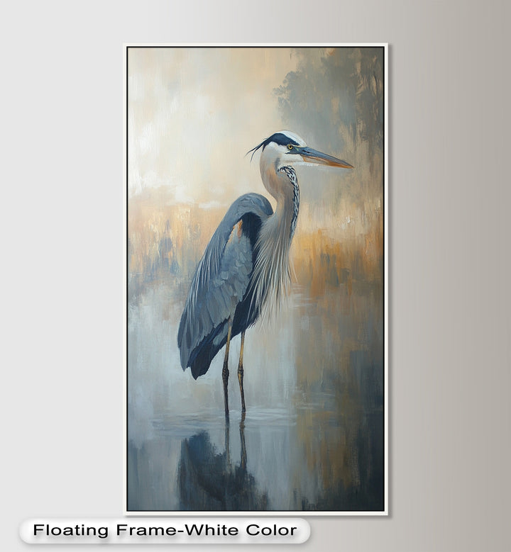 Heron in Misty Reflections - Animal Oil Painting