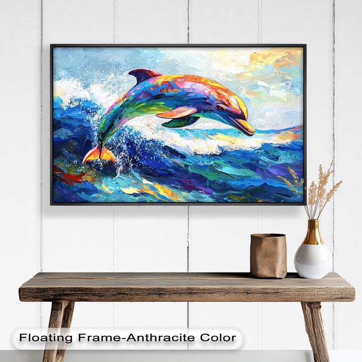 Dolphin Leaping Through Ocean Waves – Animal Oil Painting