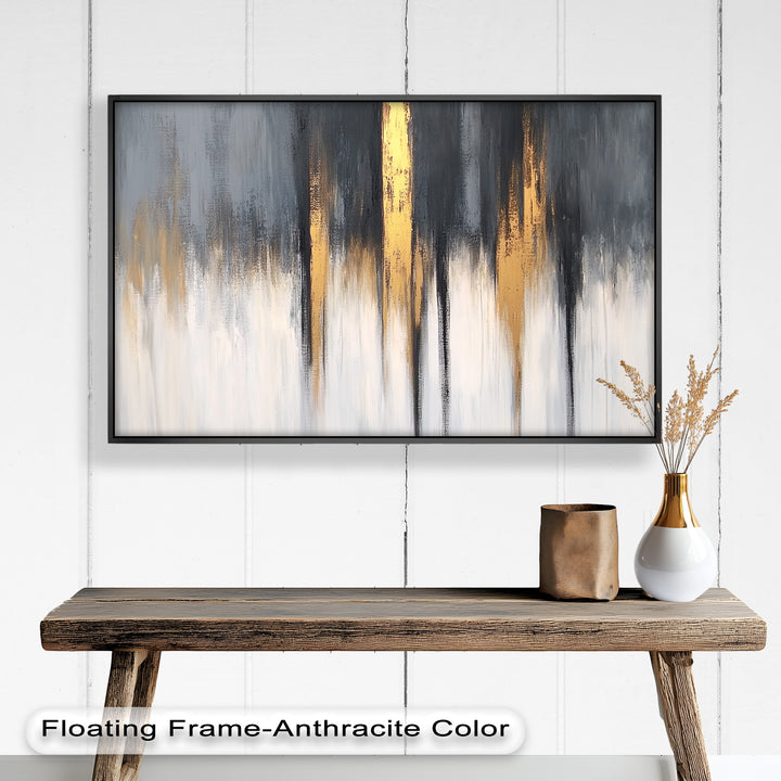 Modern Grey & Gold Abstract – Framed Oil Painting