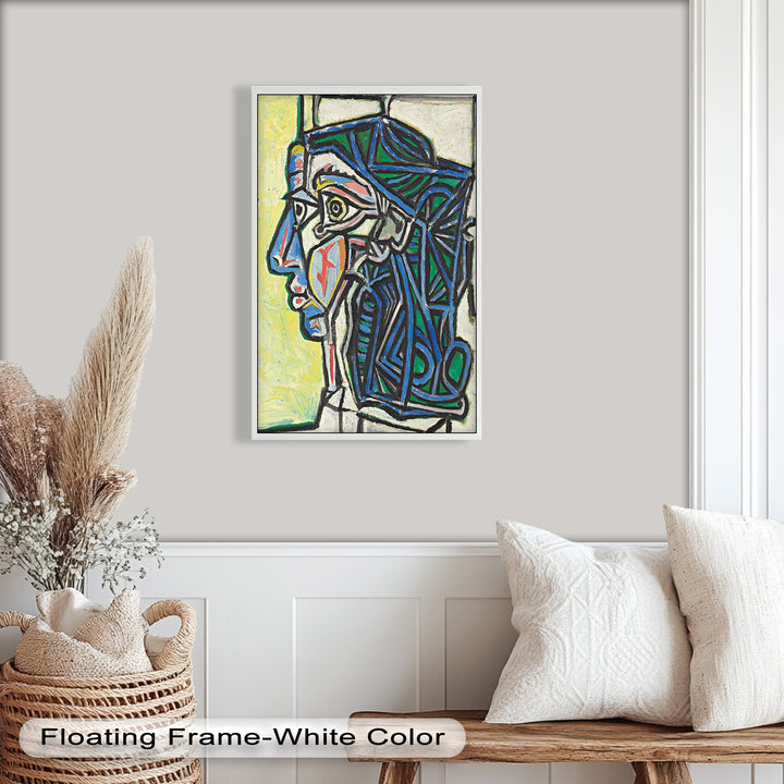 Angular Gaze – Geometric Portrait with Blue and Green Lines Picasso Oil Painting