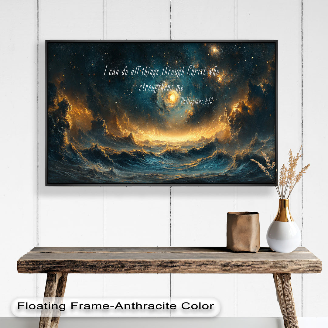 Philippians 4:13 – Strength in Christ Bible Verse Oil Painting