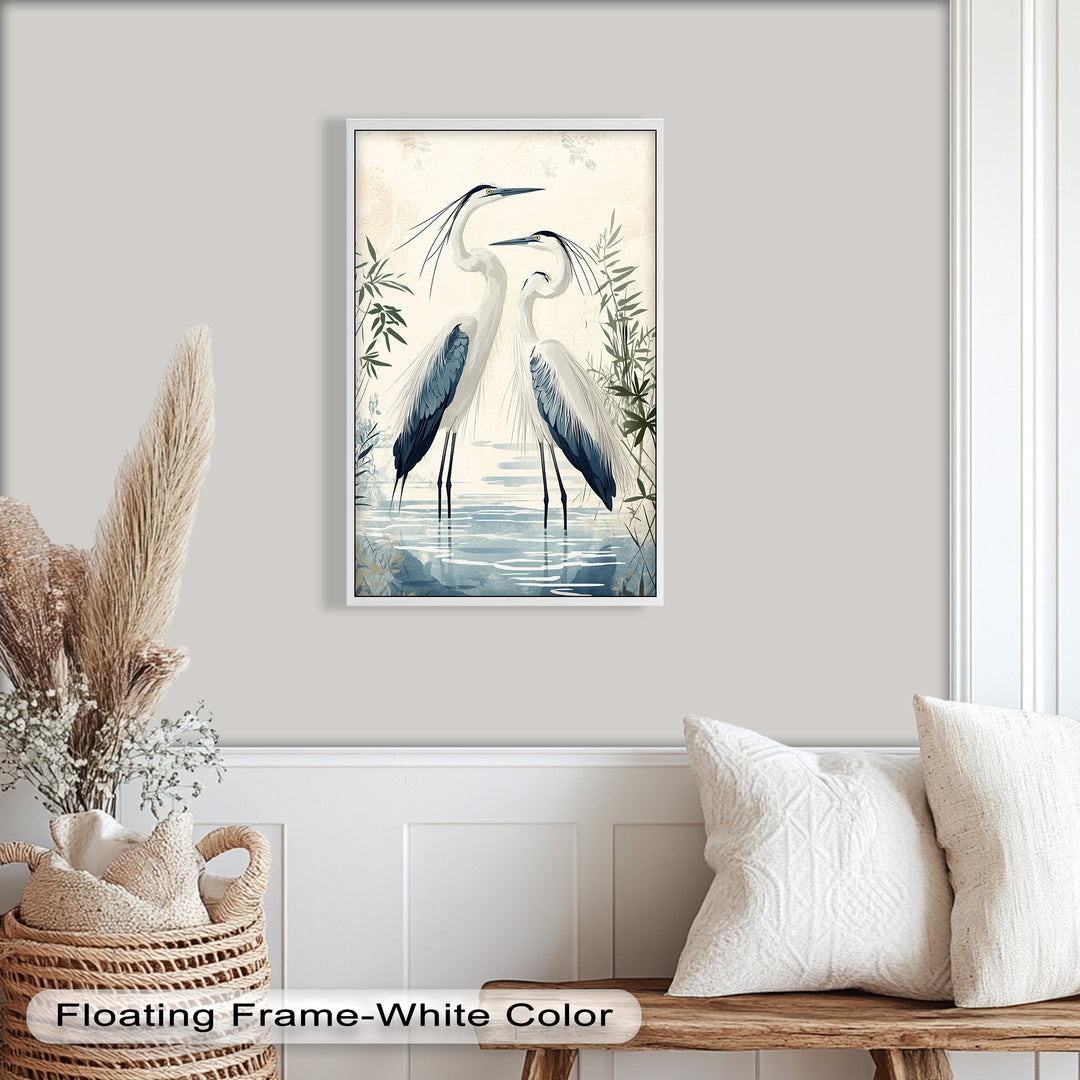 Twin Herons in Harmony – Bird Oil Painting