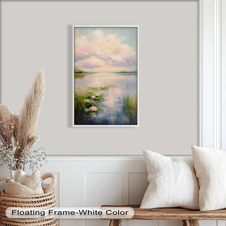 Lotus Tranquility – Seerosen auf pastellfarbenem Seeblumen-Ölgemälde