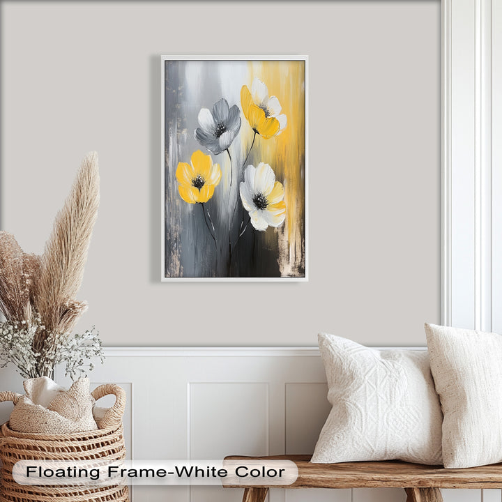 Golden Harmony – Yellow and White Floral Oil Painting