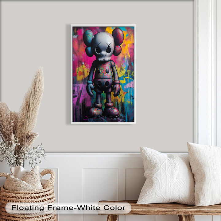 Neon Skull Companion – Mehrfarbiges KAWS-Ölgemälde