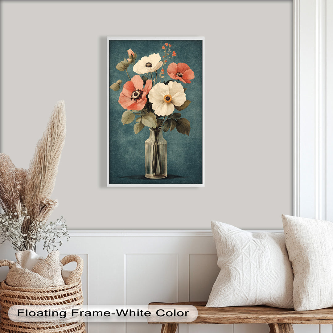 Vintage Mohnblumen in Glasvase – Romantisches Blumenölgemälde
