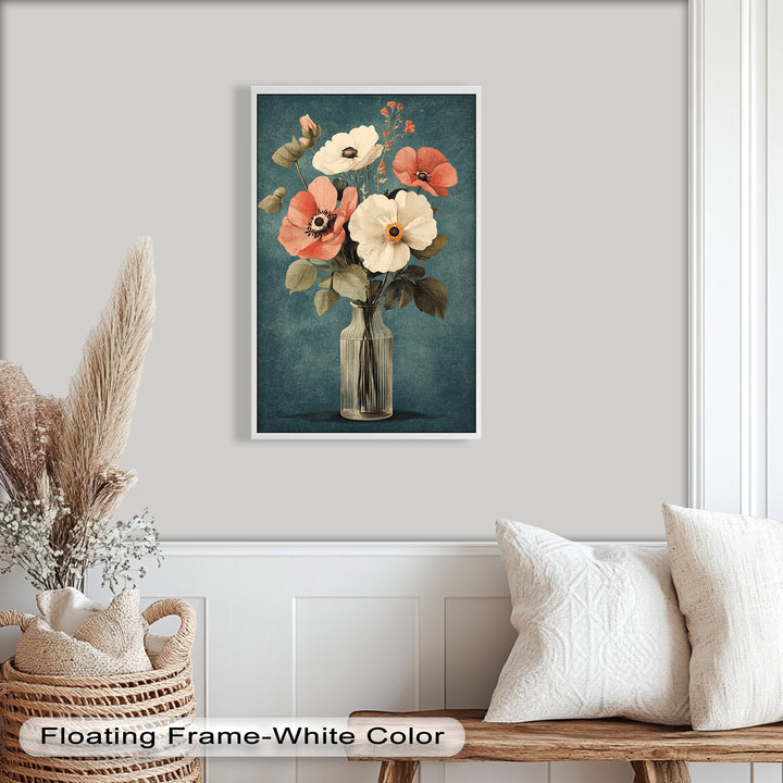 Vintage Mohnblumen in Glasvase – Romantisches Blumenölgemälde