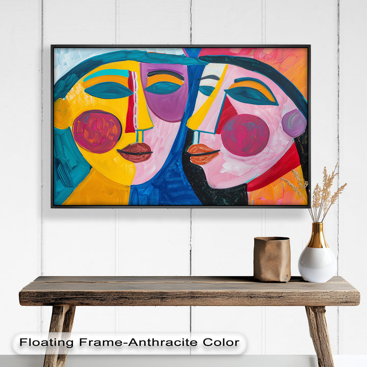 Unified Gaze – Vibrant Dual Portrait Picasso Oil Painting