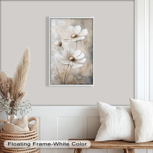 Subtle surface texture enriches the soft ivory blooms in this neutral flower oil painting decoration, enhancing its minimalist appeal.