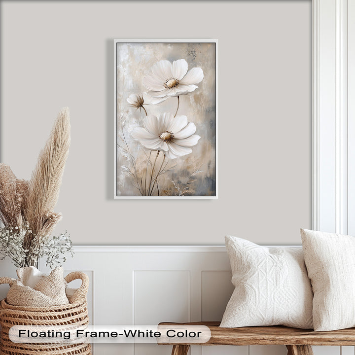 Soft Ivory Blooms – Neutral Flower Oil Painting