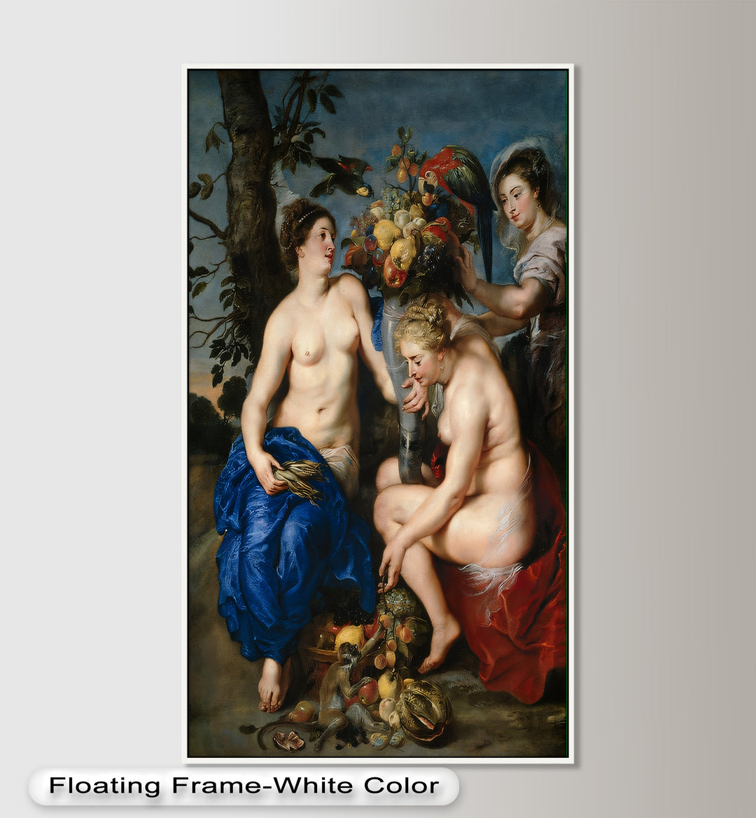 Bountiful Companions – Renaissance Oil Painting of Fruit and Femininity