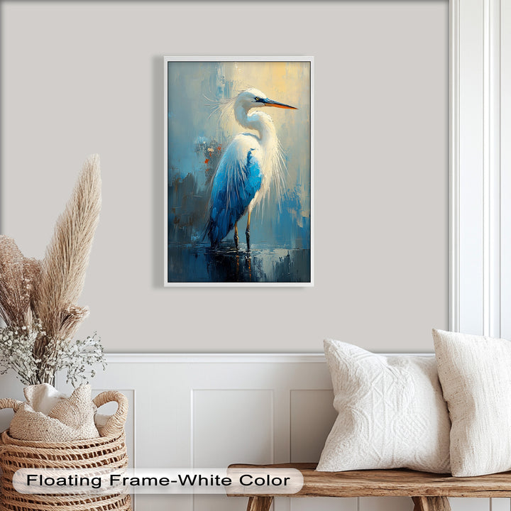 Blue Heron in Abstract – Framed Oil Painting