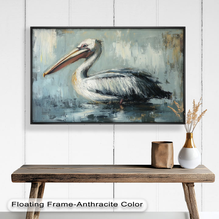 White Pelican Resting by the Water - Animal Oil Painting