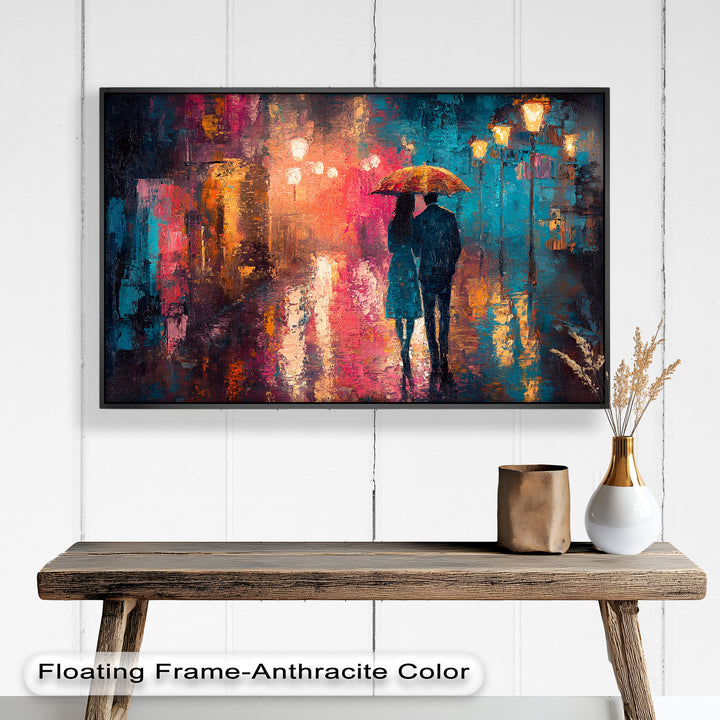 Evening Embrace – Lovers Under City Lights Love Oil Painting