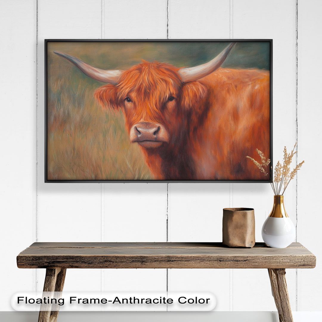 Highland Cow Oil Painting – Warm Animal Wall Art