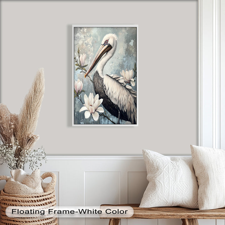 White Pelican Among Magnolia Blossoms - Animal Oil Painting