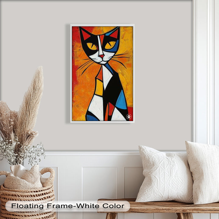 Geometrische Katze in kräftigen Farben – Picasso-Ölgemälde
