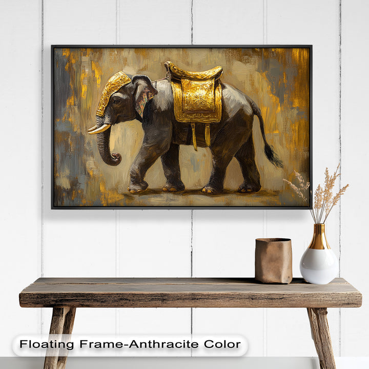 Elephant with Golden Saddle - Animal Oil Painting