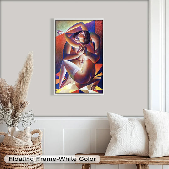 Illuminated by the brightest area, this Entwined Forms abstract oil painting home decor evokes Picasso's geometric harmony, with its cubist embrace rendered in warm, sensual tones.