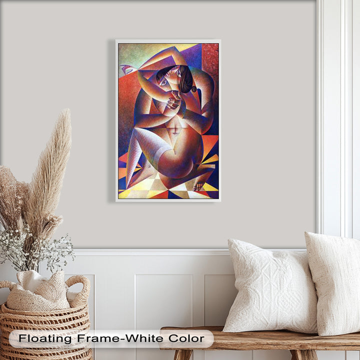 Entwined Forms – Abstract Lovers in Geometric Harmony Picasso Oil Painting