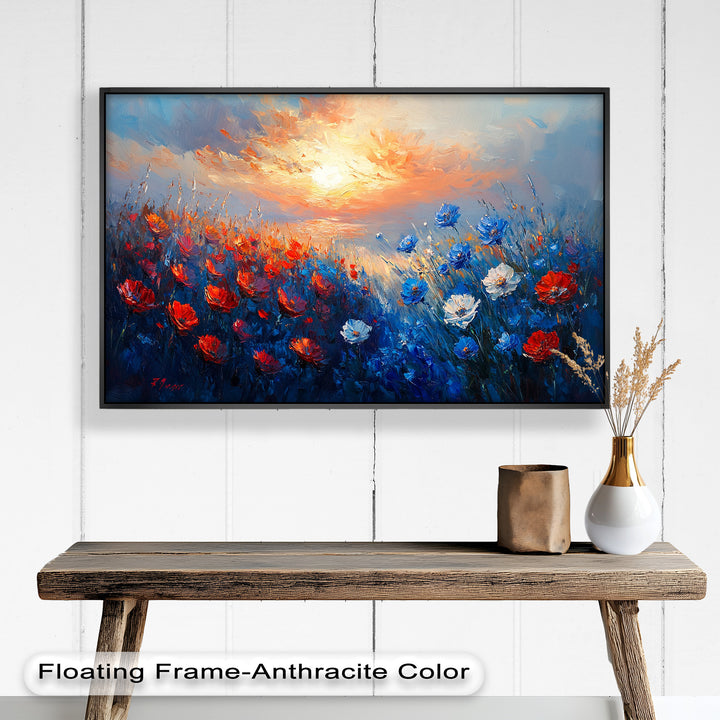 Wildflower Sunset Symphony – Colorful Horizon Flower Oil Painting
