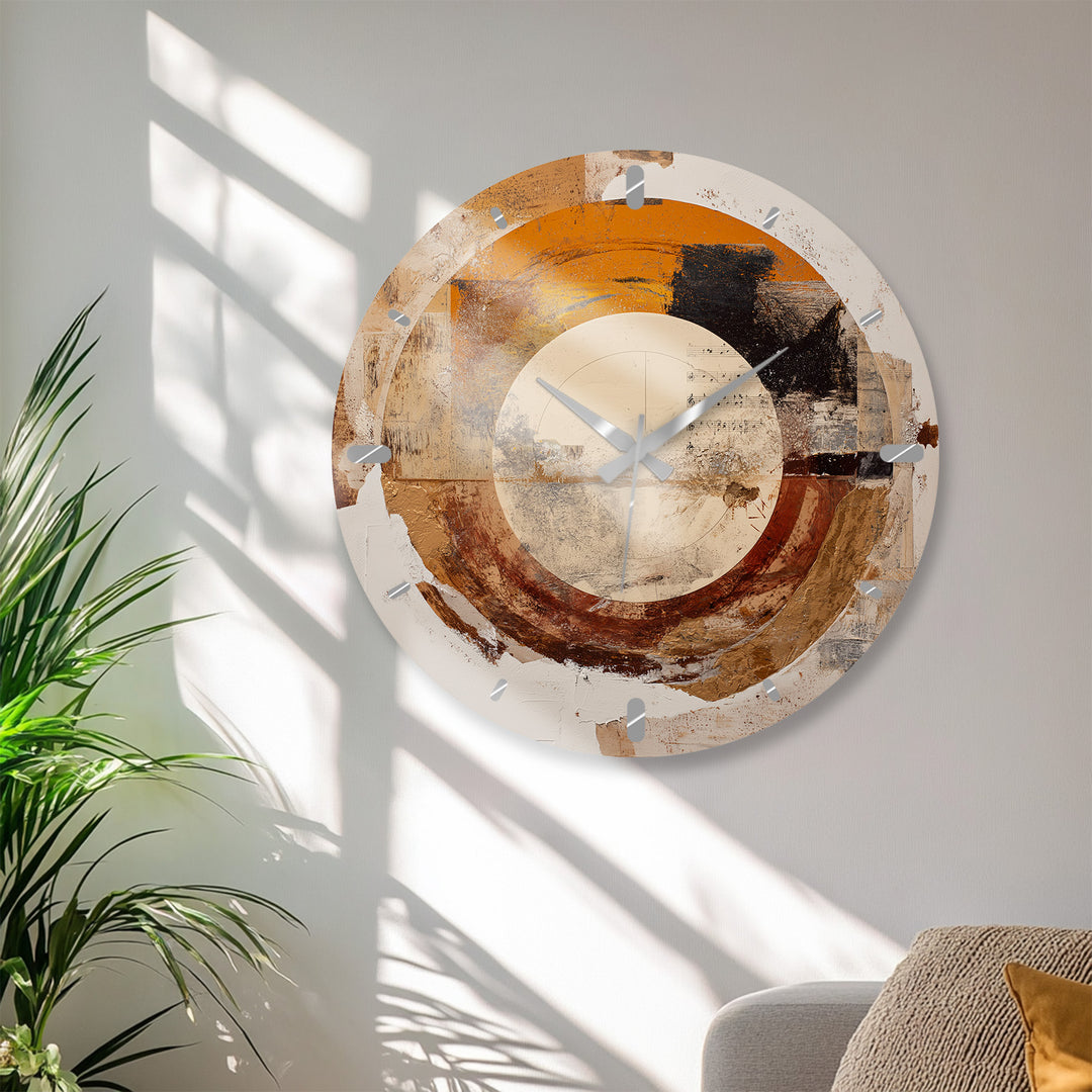 Neutral Abstract Glass Wall Clock – Earth Tone Circle Art