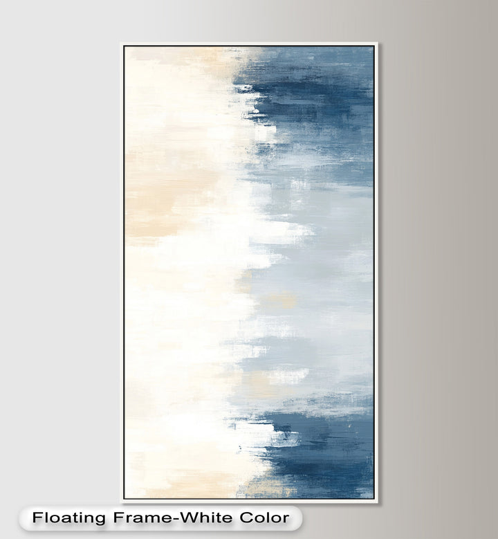 Sanfte Reflexionen – Abstraktes Ölgemälde in Blau und Beige