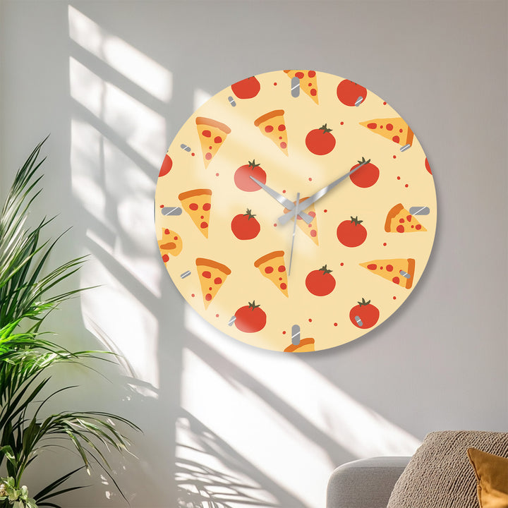 Glaswanduhr mit Pizzamuster – niedliche Küchendekoration
