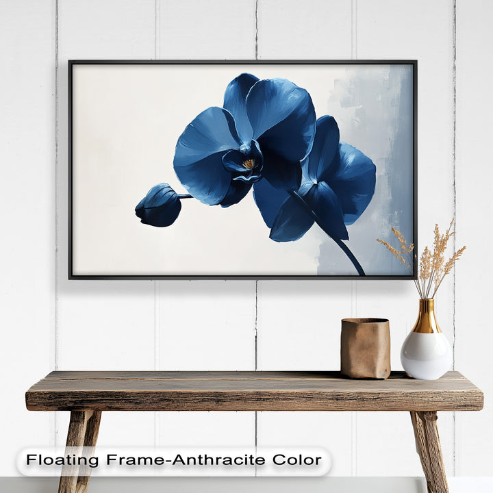 Blue Orchid Wall Art – Modern Floral Oil Painting