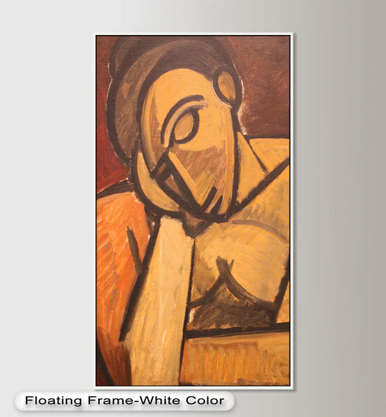 Visual rhythm highlights the bold lines and earth-tone hues of this cubist-inspired modern oil painting art, creating a sophisticated abstract portrait.
