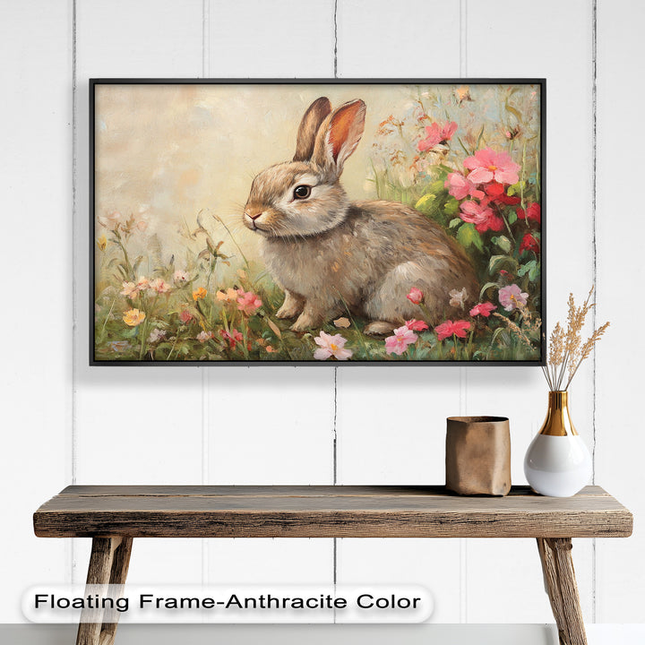 Curious Bunny Among Spring Blossoms – Animal Oil Painting