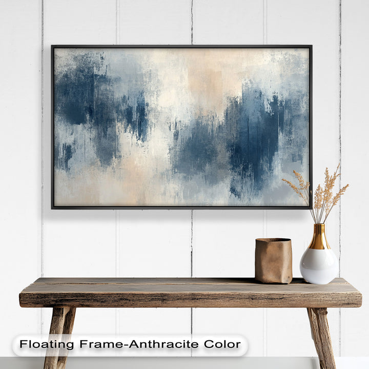 Echoes in Mist – Stimmungsvolles abstraktes Ölgemälde in Blau und Beige