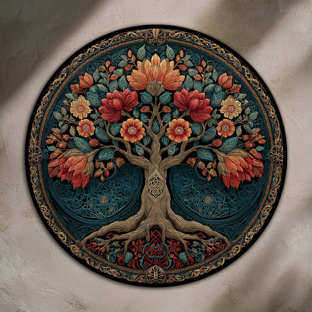 tree and flowers circular wall art